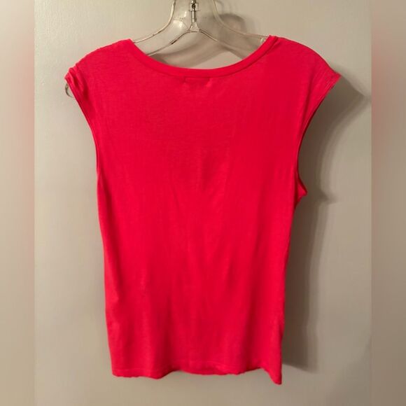 THEORY SIZE MEDIUM WATERMELON PINK SLEEVELESS V NECK TEE CAP SLEEVE - Picture 4 of 6